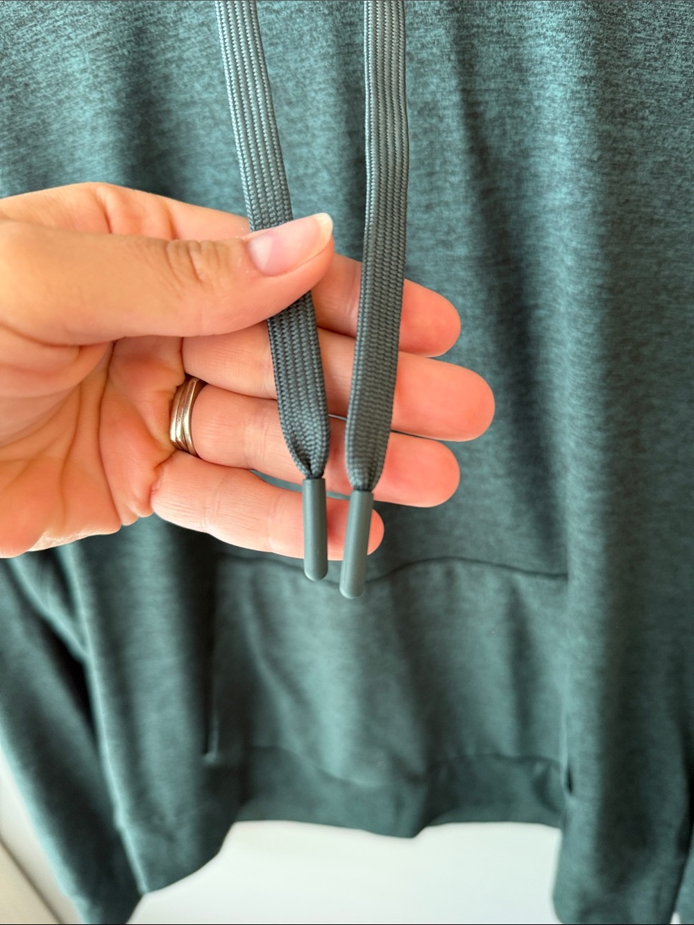Quince Flowknit Pullover Hoodie in Heather Green Sz M - Picture 5 of 10